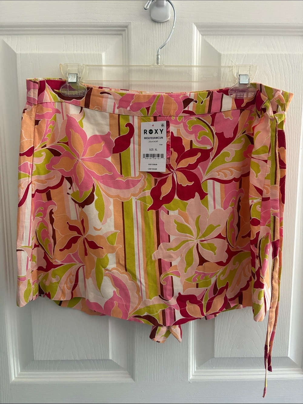 BNWT Roxy Pink Green Peach Cream Floral Wrap Skort XL
